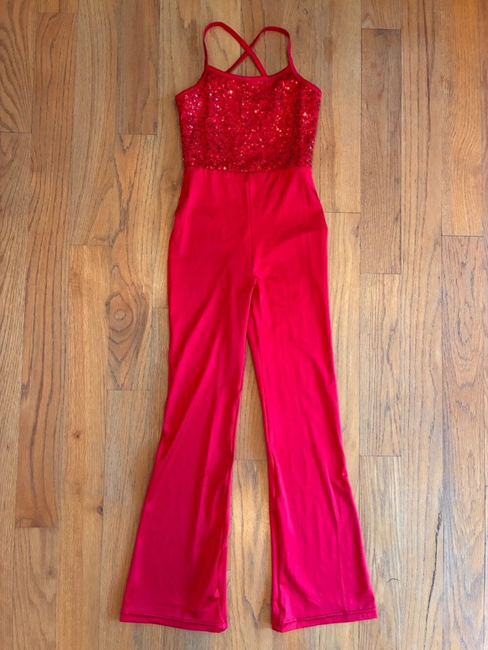 Weissman Girls Red Sequin Dance Unitard Jumpsuit MC Medium Child